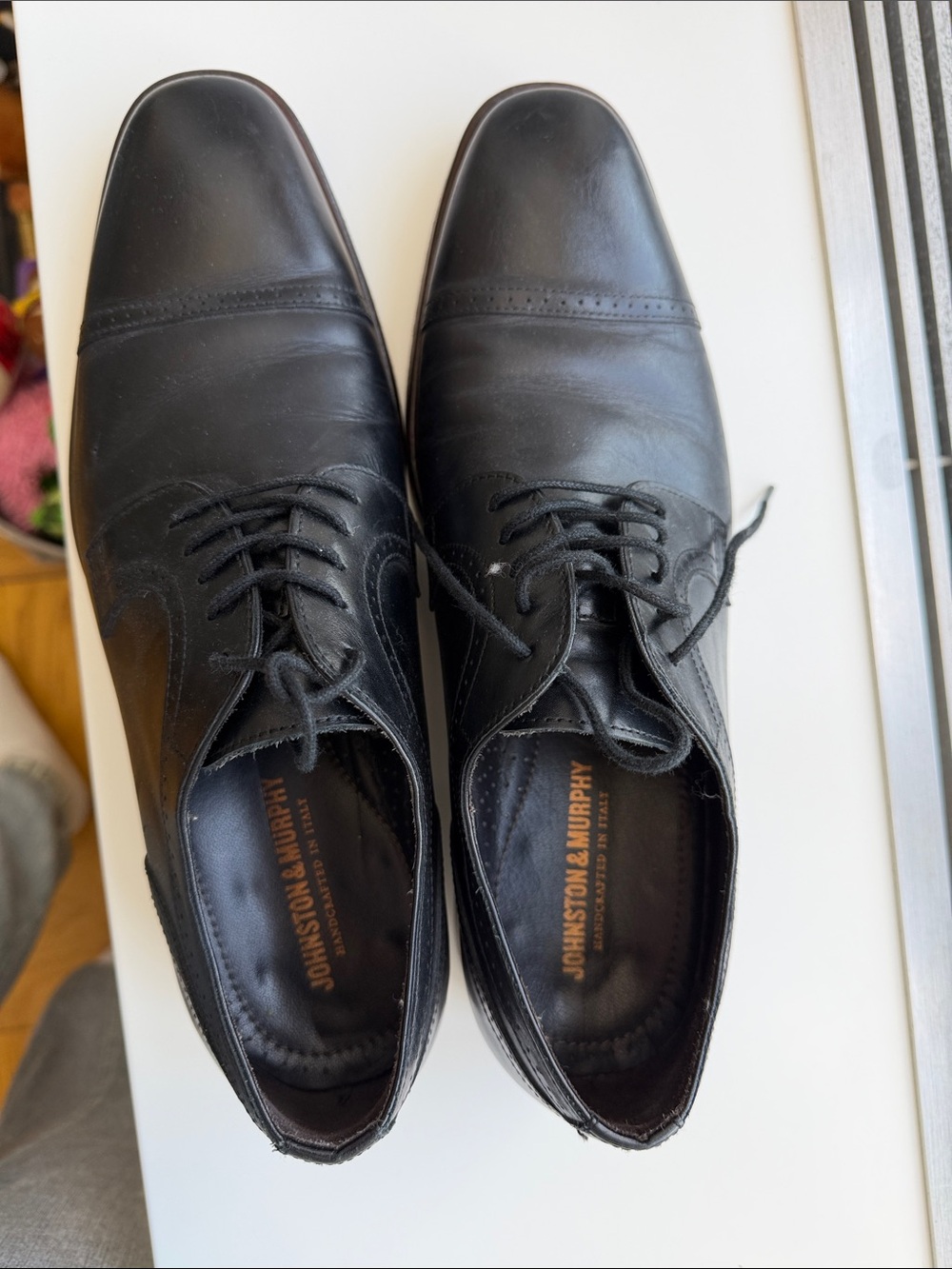 Johnston & Murphy Black Leather Lace-Up Dress Oxfords